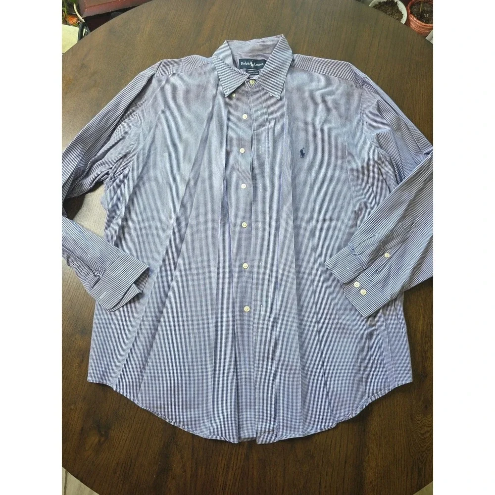 Polo Ralph Lauren Dress Shirt Mens 17.5 34/35 Blu Yarmouth Cotto Pinpoint Oxford